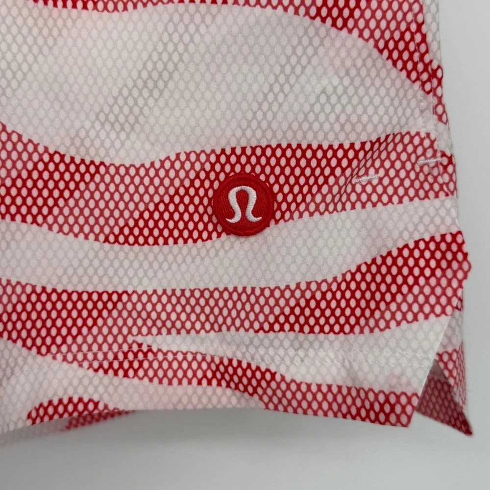 Lululemon Mens Pace Breaker Mesh Lined Short 7 Red White Zebra Stripe Print NWT